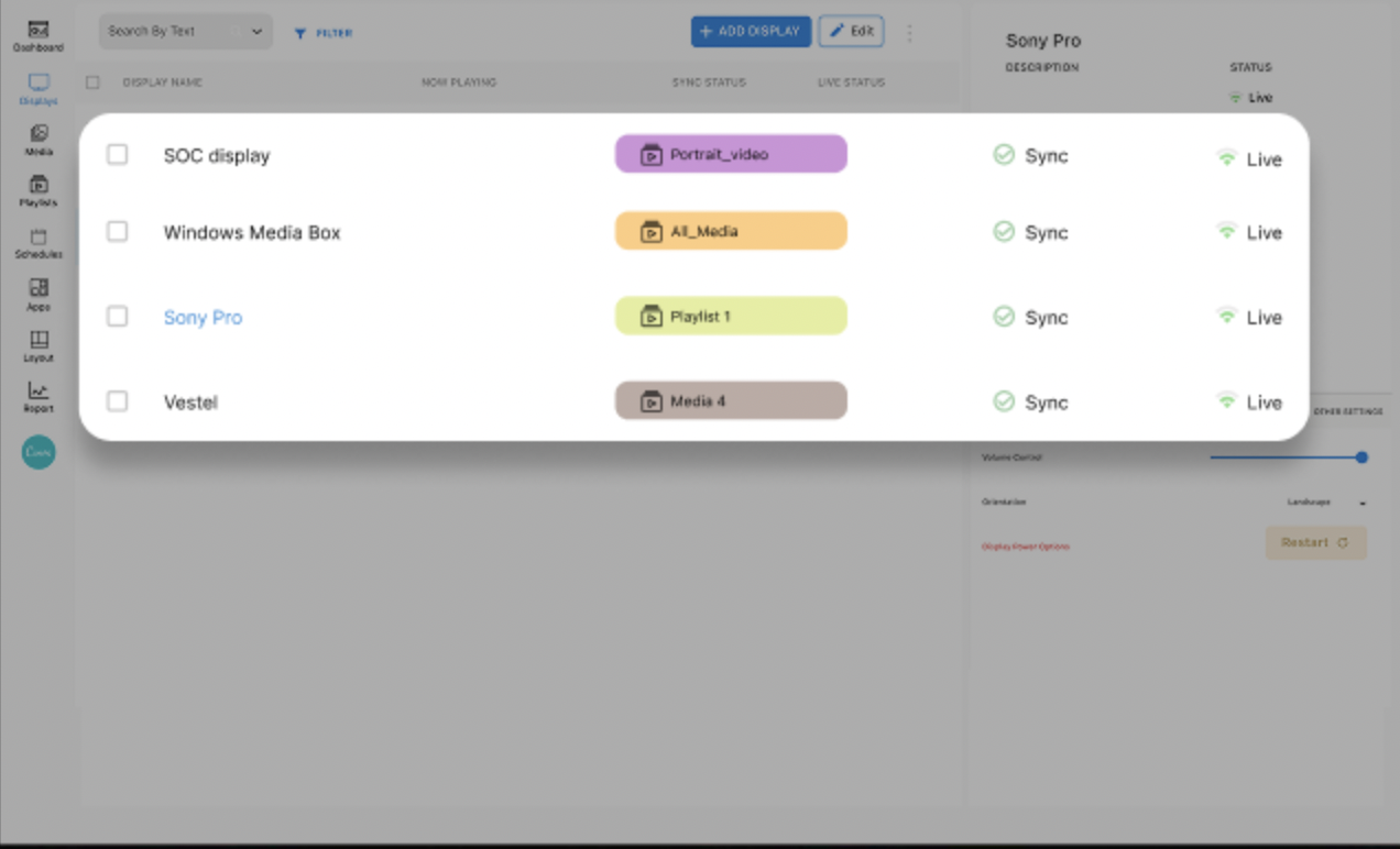 Brix Signage dashboard