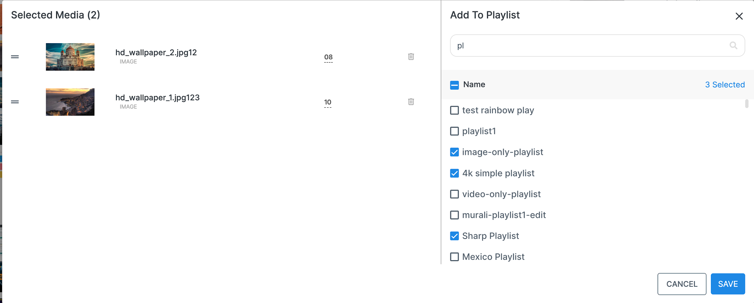 Add to playlist dialog