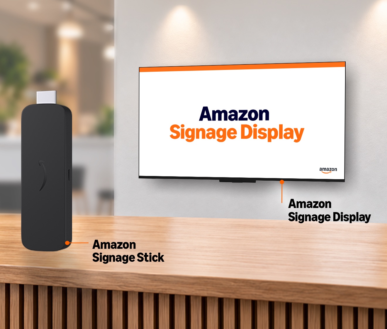 The Amazon Signage Stick plugs into a TV; the Amazon Signage Display has the player built in