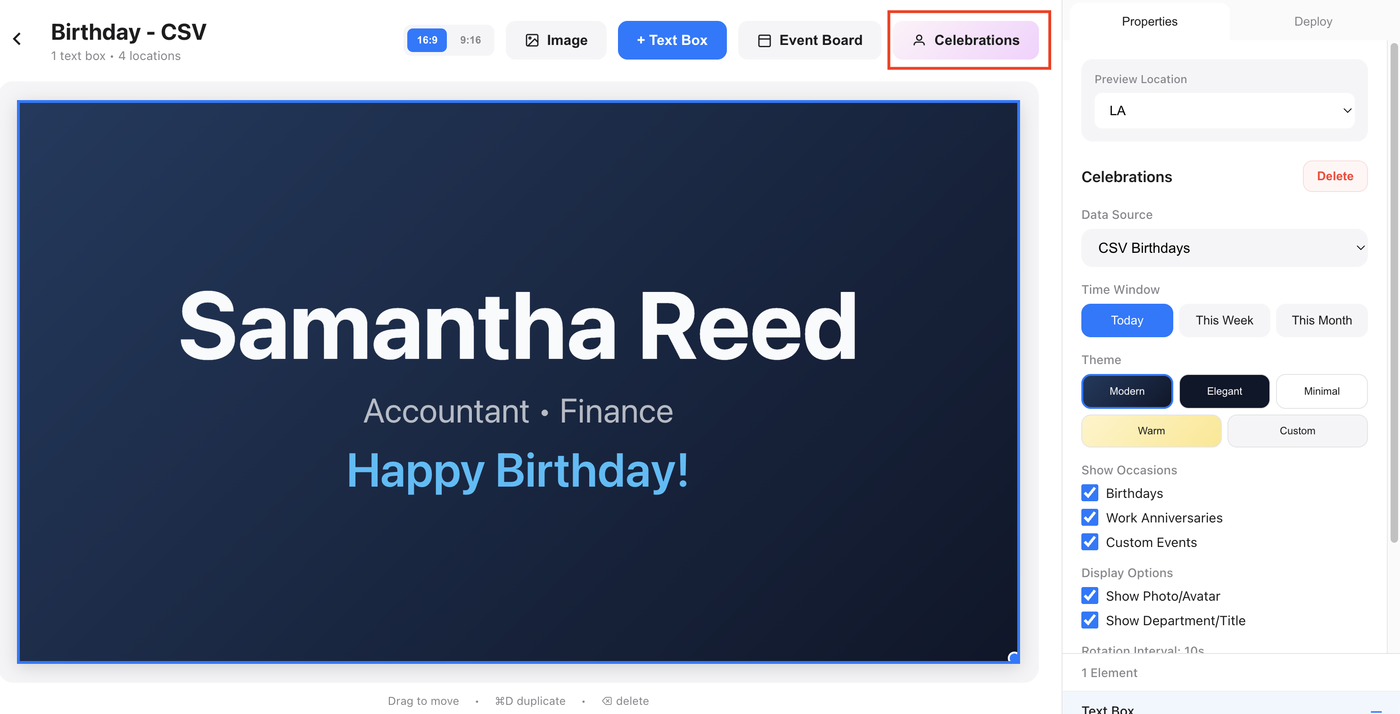 Adding a Celebration Box to Your Design
