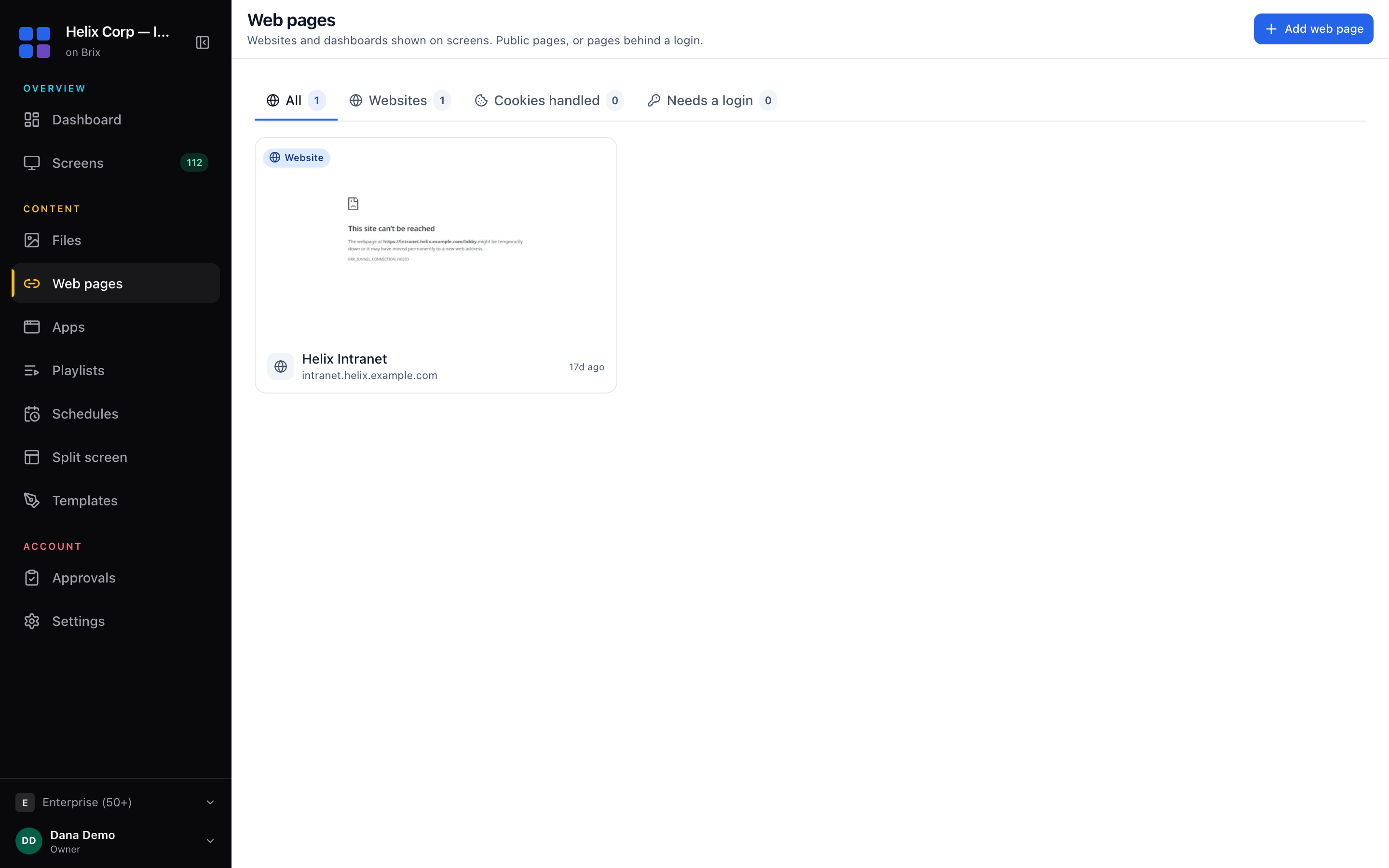The Links page shows the four tabs, the Add link button and a grid of link cards with thumbnails.