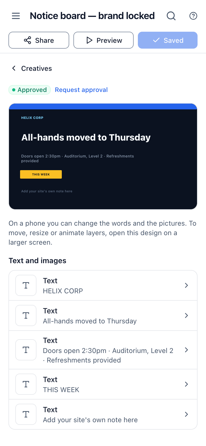 Change the words on a design from a phone