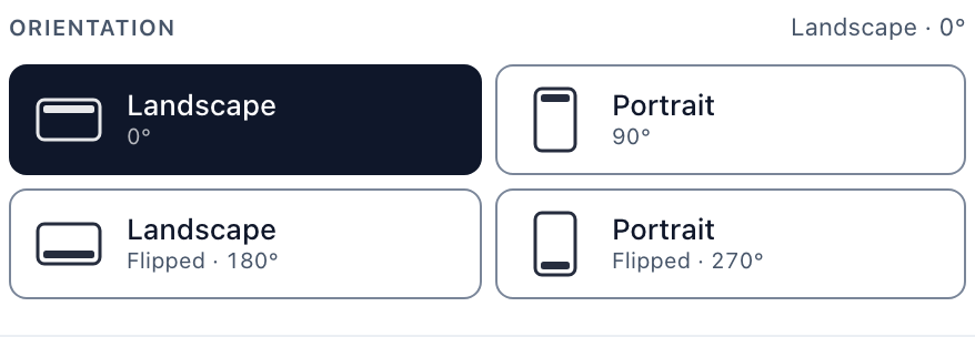 The Orientation block at the top of the screen panel, with the four angle tiles.